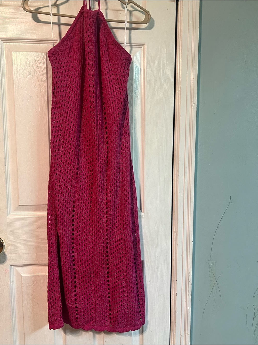 Lulu's Fuchsia Crochet Halter Maxi Dress